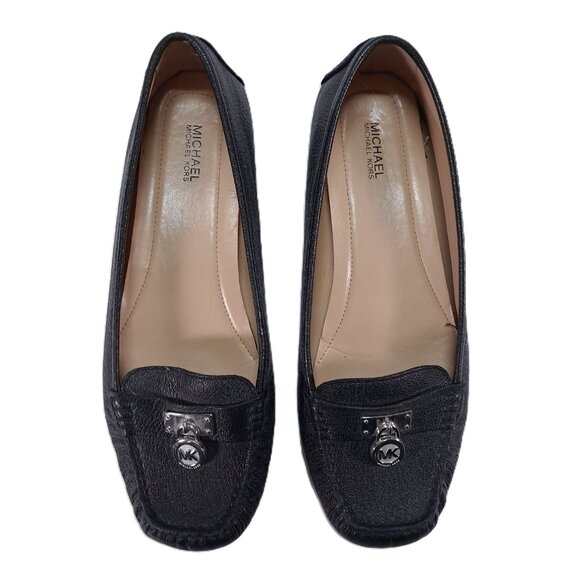 Michael Kors Loafers Women 9.5 Black Pebbled Leather Dangle Lock Slip On - Picture 8 of 16